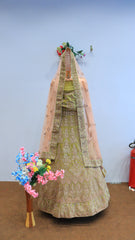 Green Velvet Lehenga With Copper Jarkan Work