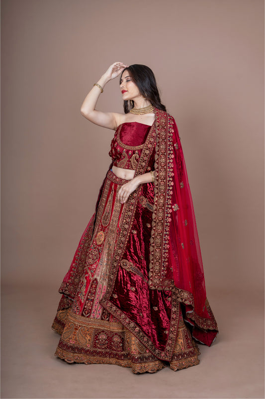 Multi Silk Bridal Lehenga With Zarkan Diamond Work