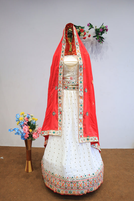 White Silk Crush Lehenga With Embroidery Work