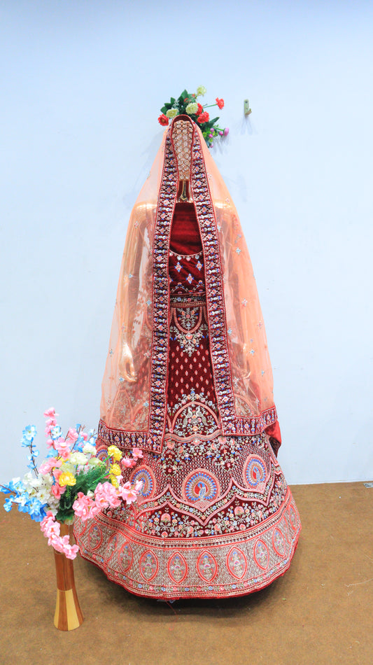 Brown Velvet Lehenga Embroidery Work