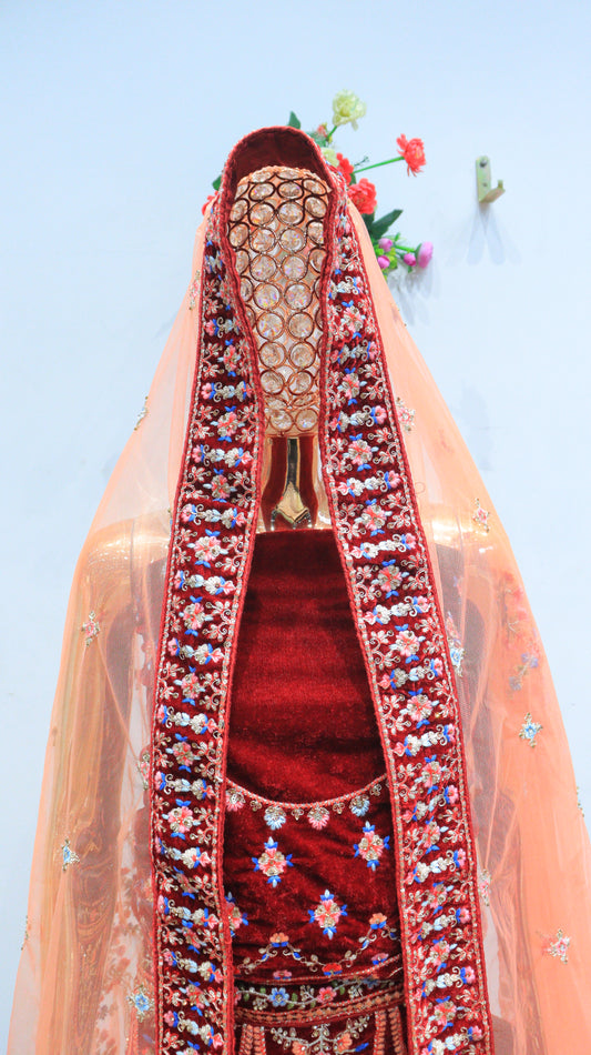Brown Velvet Lehenga Embroidery Work