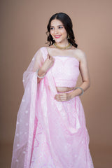 Baby Pink Net Moti Hand Work Lehenga With Duppata