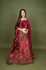 Multi Silk Bridal Lehenga With Embroidery