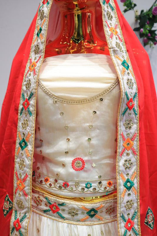 White Silk Crush Lehenga With Embroidery Work