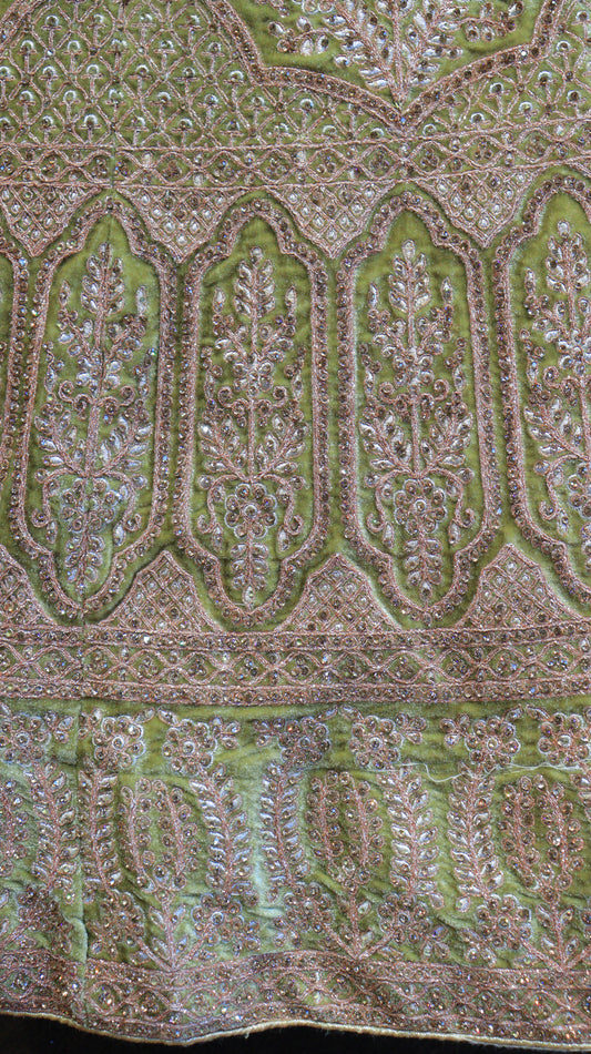 Green Velvet Lehenga With Copper Jarkan Work