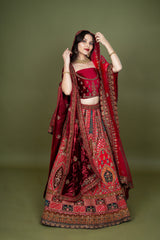 Multi Silk Bridal Lehenga With Embroidery