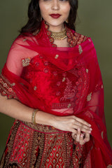 Multi Velvet Embroidery Bridal Lehenga With Figure Work