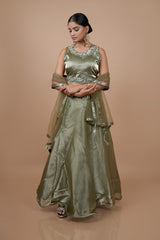 Green Jimmy Choo Crop-top With Moti Hand Work