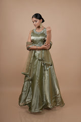 Green Jimmy Choo Crop-top With Moti Hand Work