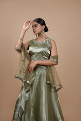 Green Jimmy Choo Crop-top With Moti Hand Work