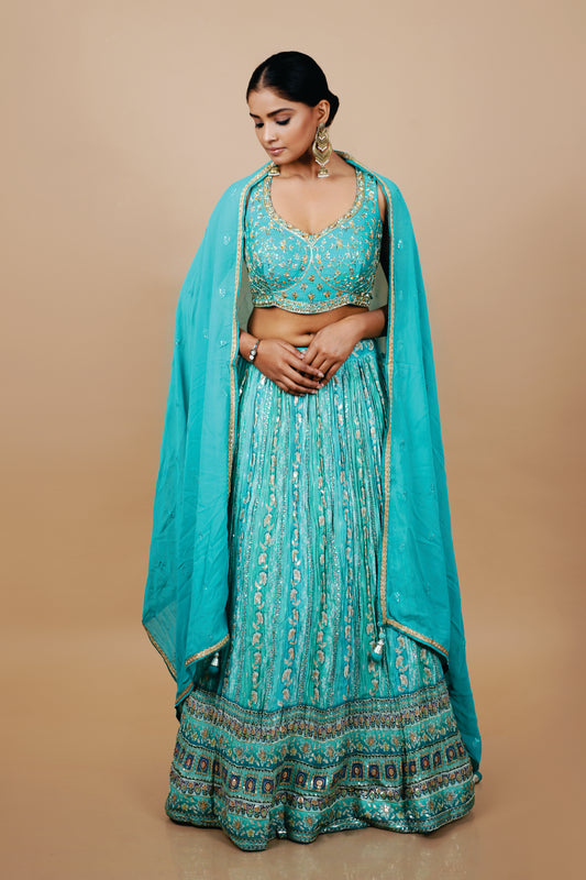 Blue Pure Viscose Crop-top With Hand Work Blouse