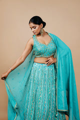 Blue Pure Viscose Crop-top With Hand Work Blouse