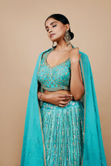 Blue Pure Viscose Crop-top With Hand Work Blouse