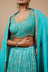 Blue Pure Viscose Crop-top With Hand Work Blouse