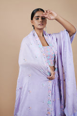 Purple Georgette Crop-top With Fancy Blouse & Embroidery Work