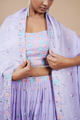 Purple Georgette Crop-top With Fancy Blouse & Embroidery Work