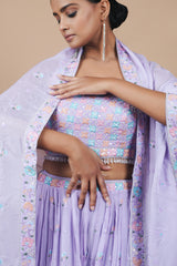 Purple Georgette Crop-top With Fancy Blouse & Embroidery Work