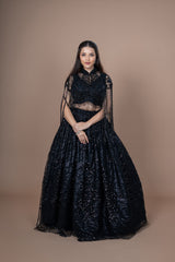 Black Net Sequence Work Crop-Top With Hand Work Fancy Blouse