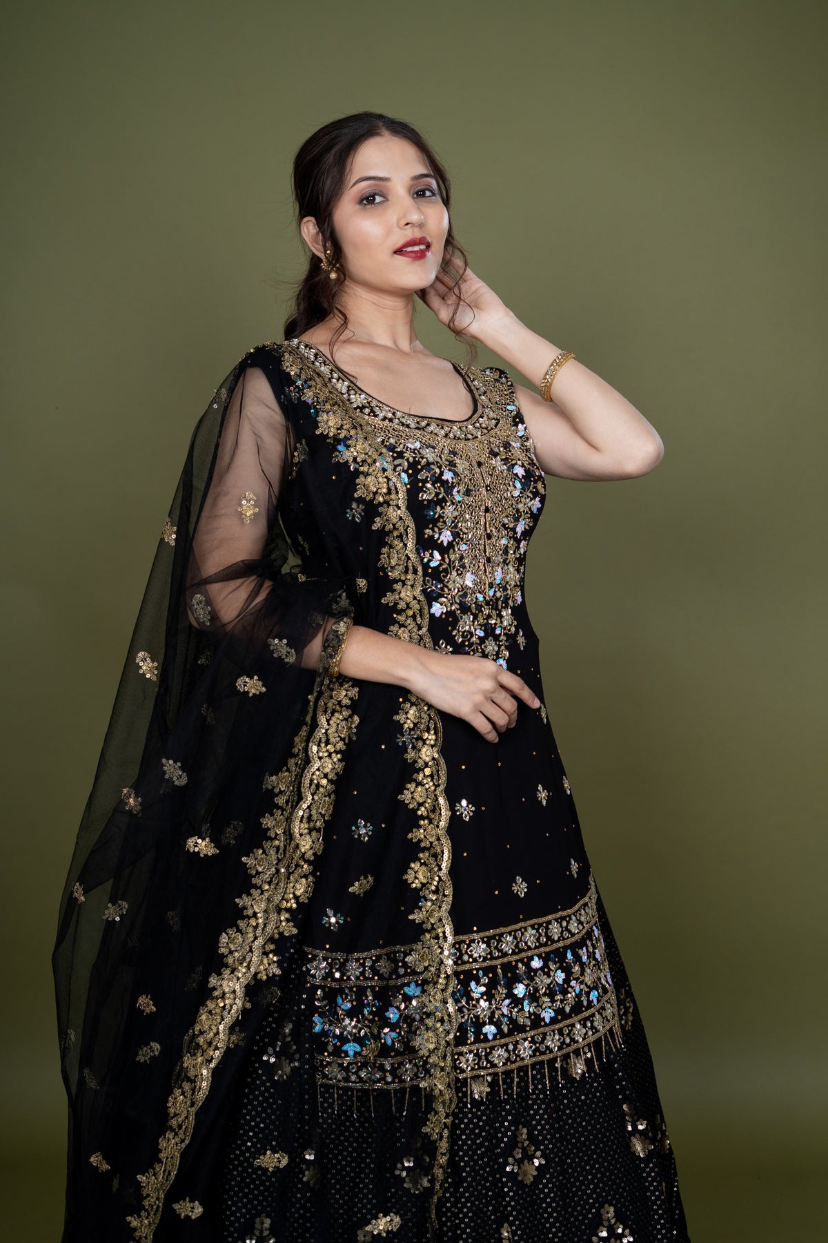 Black Georgette Crop-Top With New Star Garara Hand Work