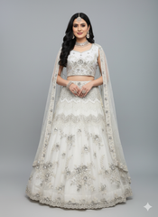 Teal Smoke Sea Green Embroidery Sequence Work Net Lehenga – Elegant Wedding & Party Wear Lehenga Choli