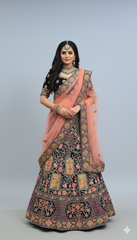 Royal Blue Velvet Lehenga With Embroidery Work