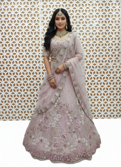 Baby Pink Bird Embroidery Sequence Work Lehenga