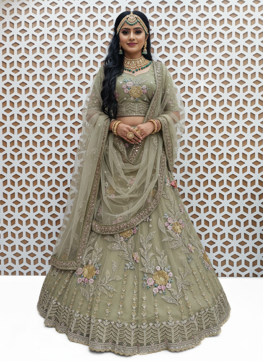 Mauve Pink Floral Embroidery Sequence Work Net Lehenga – Elegant Wedding & Party Wear Lehenga Choli