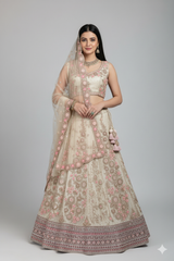 Baby Pink Silk Lehenga with Floral Embroidery