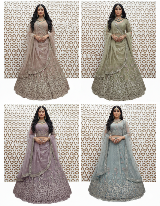 Baby Pink Bird Embroidery Sequence Work Lehenga