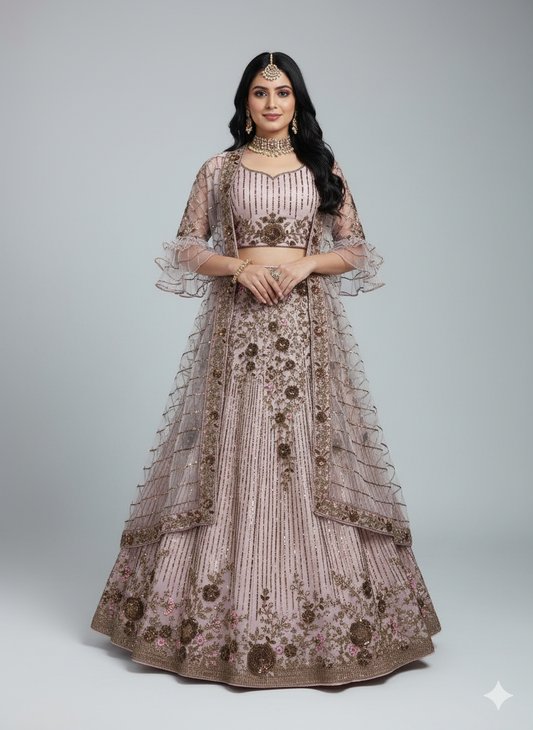 Turquoise Sequence work Net Lehenga