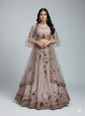 Turquoise Sequence work Net Lehenga