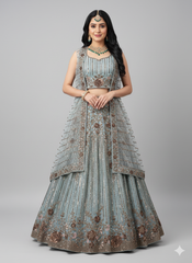 Turquoise Sequence work Net Lehenga