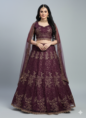 Royal Blue thread Sequence work Net lehenga