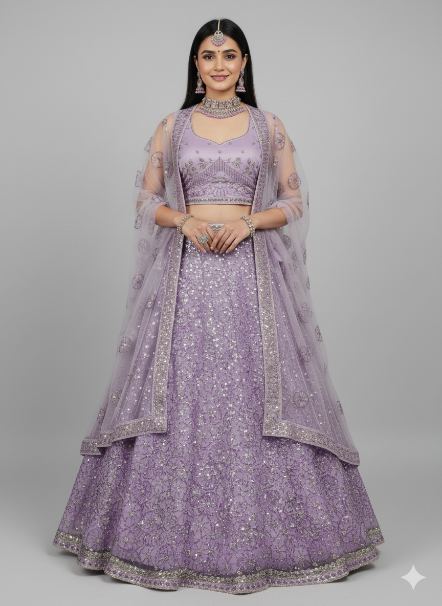 Pearl White Flower Sequence Work Net Lehenga – Elegant Embroidered Wedding & Party Wear Lehenga Choli