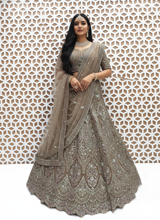 Chiku Abstract Print Lehenga with Mirror work