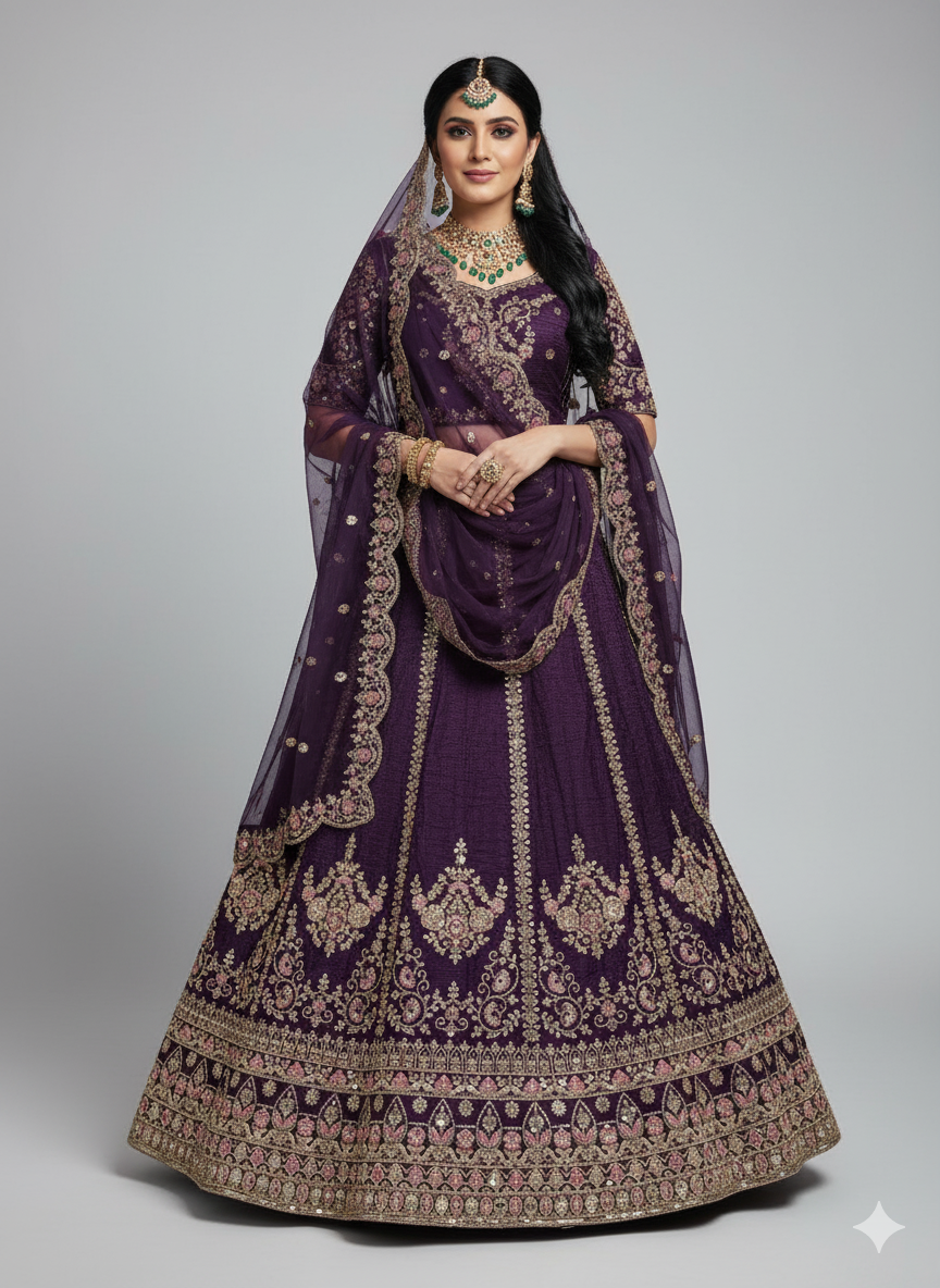 Eminence Purple Embroidery Georgette Lehenga with Net Dupatta – Elegant Wedding & Party Wear Lehenga Choli