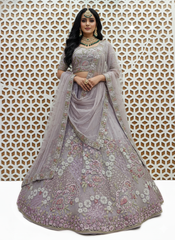 Baby Pink Bird Embroidery Sequence Work Lehenga