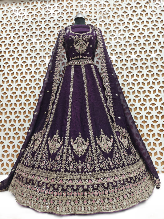 Eminence Purple Embroidery Georgette Lehenga with Net Dupatta – Elegant Wedding & Party Wear Lehenga Choli