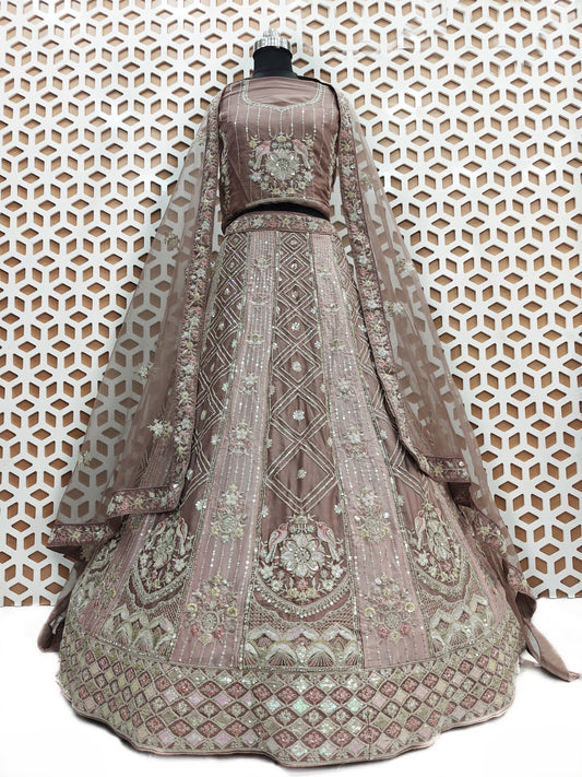 Baby Pink Bird Embroidery Sequence Work Lehenga