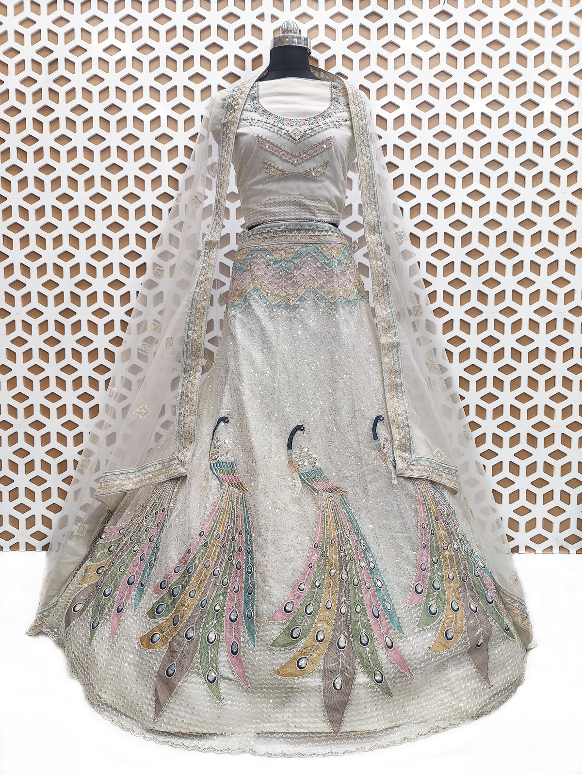 Arctic Blue Peacock Sequence Work Net Lehenga – Elegant Wedding & Party Wear Lehenga Choli