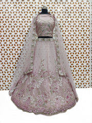 Baby Pink Flower Sequence Design Net Lehenga