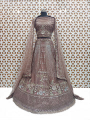 Orange Flower Design Sequence Work with Net Lehenga