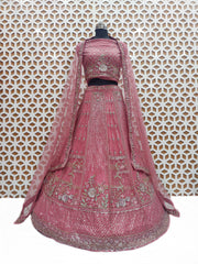 Orange Flower Design Sequence Work with Net Lehenga