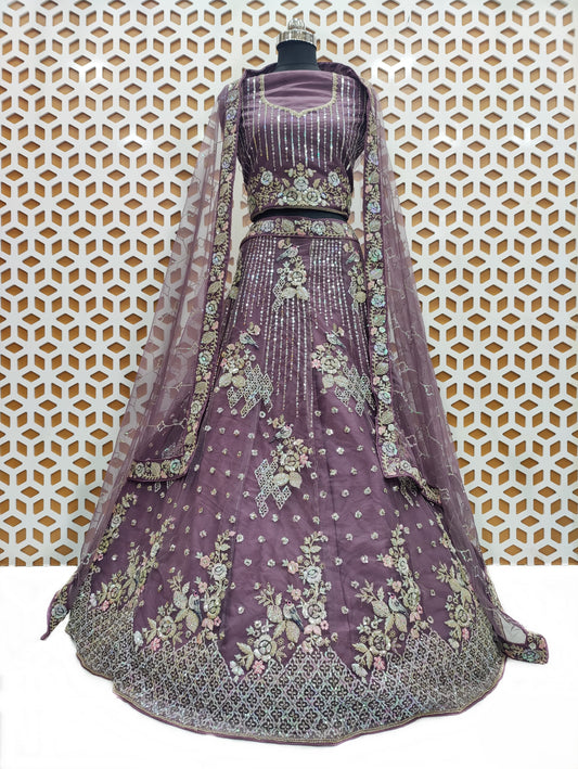 Violet Sequence Nature Design Net Lehenga