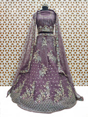Violet Sequence Nature Design Net Lehenga