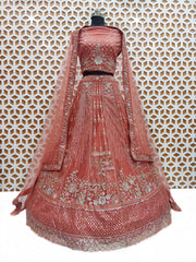 Orange Flower Design Sequence Work with Net Lehenga