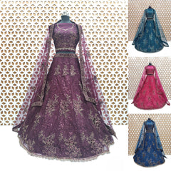 Royal Blue thread Sequence work Net lehenga