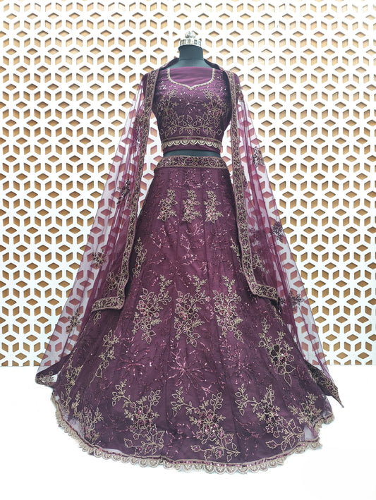 Royal Blue thread Sequence work Net lehenga