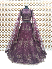 Royal Blue thread Sequence work Net lehenga