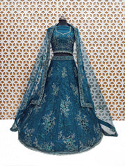 Royal Blue thread Sequence work Net lehenga